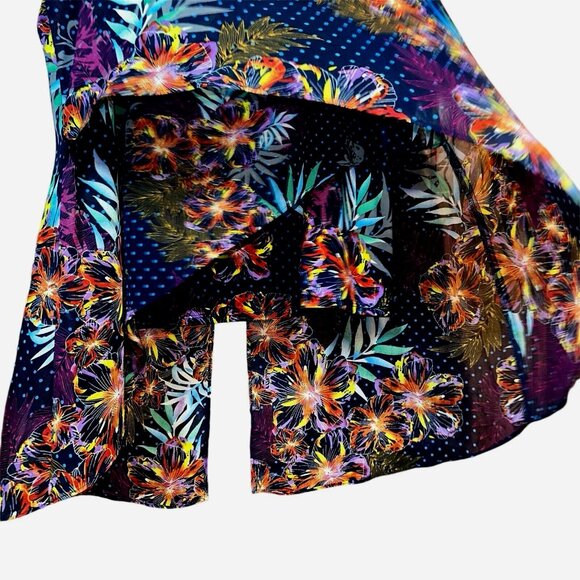 NY Collection Boho Floral Sheer Layer Top L Tropicore Quiet Luxury Vacation Chic - Picture 4 of 8